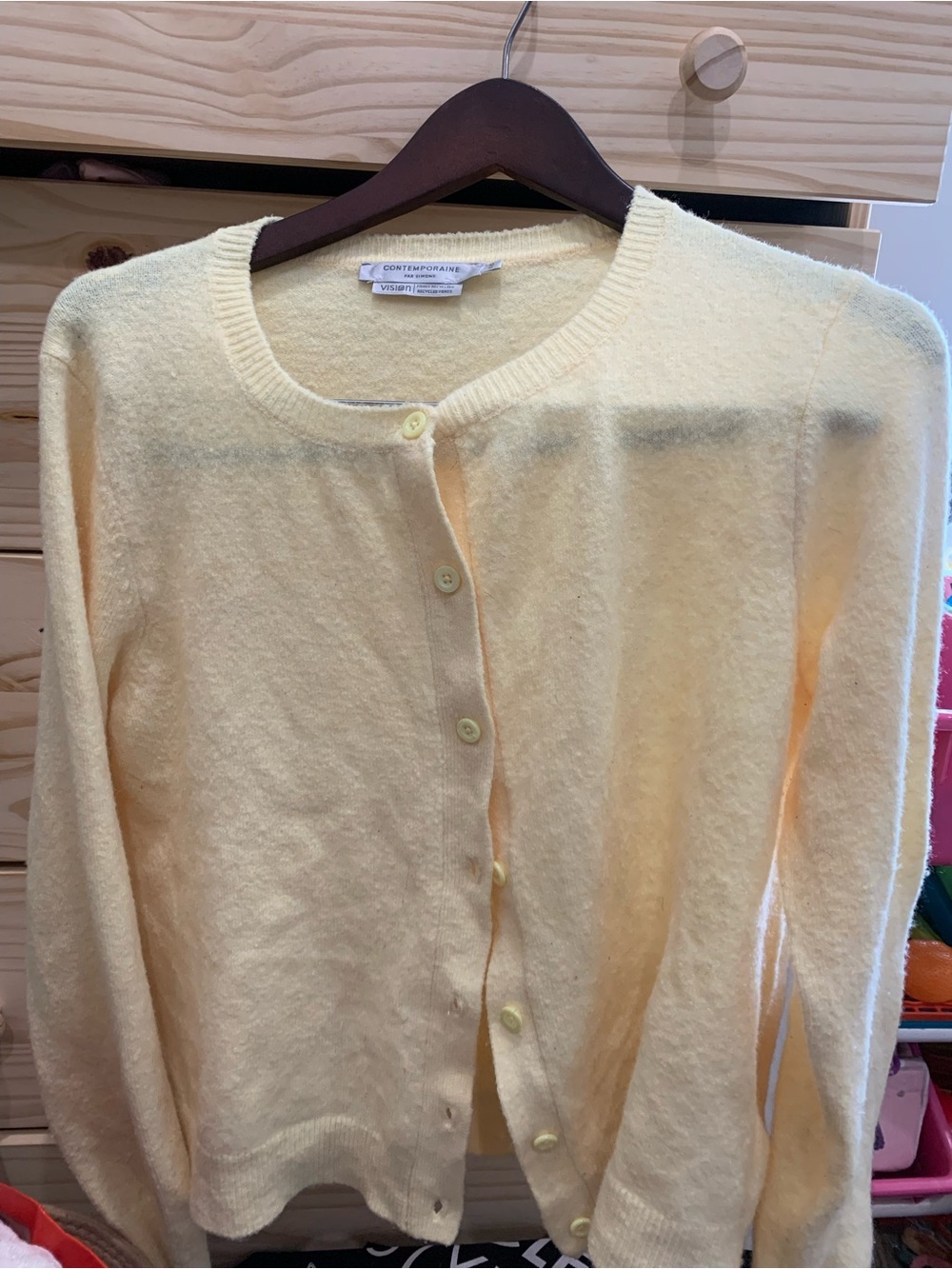 Simons Pale Yellow Button-Up Crewneck Cardigan